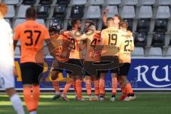 3.Liga - Saison 2023/2024 - SC Freiburg II - FC Ingolstadt 04 - Der 0:2 Führungstreffer durch Jannik Mause (Nr.7 - FCI) - jubel Pascal Testroet (Nr.37 - FCI) - Marcel Costly (Nr.22 - FCI) - Foto: Meyer Jürgen