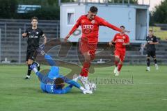 Bayernliga Süd - Saison 2022/2023 - FC Ingolstadt 04 - SV Erlbach - Arian Llugiqi rot FCI - Welder de Souza Lima Torwart Erlbach - Foto: Meyer Jürgen