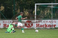 Toto-Pokal - Saison 2023/2024 - FC Gerolfing - TSV Rohrbach - Der 2:0 Führungstreffer durch Timo Kraus grün Gerolfing - jubel - Alexander Deuschle Torwart Rohrbach -  Foto: Meyer Jürgen