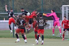 Bezirksliga - 2022/2023 - FC Fatih Ingolstadt - SpVgg Feldmoching - Akif Abasikeles mit einem Kopfball - Patrick Jännerwein Torwart Feldmoching - Foto: Meyer Jürgen