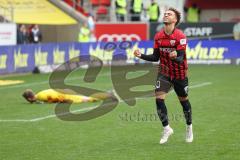 3.Liga - Saison 2022/2023 - FC Ingolstadt 04 -  SV Meppen - Der 3:1 Führungstreffer durch Jalen Hawkins (Nr.20 - FCI) - Torwart Mathias Harsman (Nr.1 - SV Meppen) -  - jubel - Foto: Meyer Jürgen