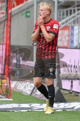 3.Liga - Saison 2022/2023 - FC Ingolstadt 04 -  1. FC Saarbrücken - Kristensen Tobias Bech (Nr.11 FCI) mit einer vergebenen Torchance - - Torwart Daniel Batz (Nr.1 - 1. FC Saarbrücken) - Foto: Meyer Jürgen