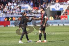 3. Liga; FC Ingolstadt 04 - Arminia Bielefeld; 0:3 Niederlage, hängende Köpfe Cheftrainerin Sabrina Wittmann (FCI) bei Lukas Fröde (34, FCI) Kapitän