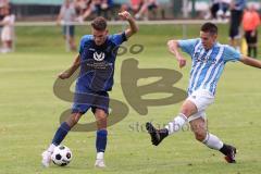 Kreisliga - Saison 2023/2024 - SV Menning  - FC Sandersdorf - Simon Wolfsfellner blau Menning - Christian Winkler weiss Sandersdorf - Foto: Meyer Jürgen