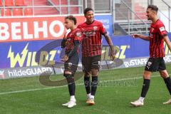 3.Liga - Saison 2022/2023 - FC Ingolstadt 04 -  SV Meppen - Der 3:1 Führungstreffer durch Jalen Hawkins (Nr.20 - FCI)  - jubel - Justin Butler (Nr.31 - FCI) - Arian Llugiqi (Nr.25 - FCI) - Foto: Meyer Jürgen