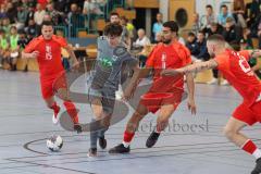 Lotto - Hallen - Bayerncup - Oberbayern -  Saison 2022/2023  - FC Fatih Ing - TSV Murnau - 2:1 - Akif Abasikeles  rot Fatih - Leon Schlichting grau Murnau - Foto: Meyer Jürgen