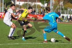 Kreisliga - Saison 2022/2023 - TSV Gaimersheim - FC Hitzhofen/Oberzell - Patrick Schwarz gelb Hitzhofen - Stefan Seitz Torwart Hitzhofen - Jan Witek weiss Gaimersheim - Foto: Meyer Jürgen