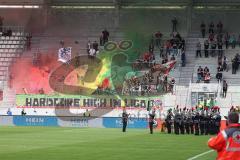 3.Liga - Saison 2022/2023 - Erzgebirge Aue - FC Ingolstadt 04 - Bengalisches Feuer - mitgereiste Fans - choreo - banner - feuer -  - Foto: Meyer Jürgen