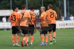Toto-Pokal; SV Hutthurm - FC Ingolstadt 04; Tor Jubel Treffer Ausgleich 1:1 Arian Llugiqi (25, FCI) mit Thomas Rausch (45, FCI) Jannik Mause (7, FCI) Tobias Schröck (21, FCI) Felix Keidel (43, FCI)