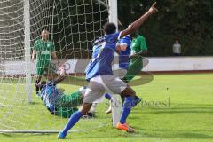 Kreisklasse - Saison 2022/2023 - TSV Ingolstadt Nord - FC Grün Weiss Ingolstadt - Der 1:0 Führungstreffer durch Jean Toribio blau TSV Ing.Nord - Jubel - Farug Lawal Torwart grün weiss Ingolstadt - Foto: Meyer Jürgen