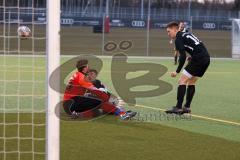 Audi Schanzer Amateur Cup 2022 -  Halbfinale 2 - DJK Ingolstadt - TSV Walpertskirchen - Thomas Pfanzelt Torwart Walpertskirchen - Fabian Kuppe #2 weiss DJK Ingolstadt - Foto: Jürgen Meyer