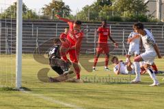 Bayernliga Süd - Saison 2022/2023 - FC Ingolstadt 04 -  TSV Dachau - Groß Niclas weiss Dachau #31 - Gashi Egson (Nr.9 - Fc Ingolstadt 04 II) - Jakob Marco Torwart Dachau - Foto: Meyer Jürgen