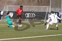 Bayernliga Nord - Saison 2023/24 - FC Ingolstadt 04 II - TSV Neudrossenfeld - Michael Udebuluzor (Nr.11 - FCI) - Gareis Daniel links Neudrossenfeld - Grüner Tobias Torwart Neudrossenfeld - Foto: Meyer Jürgen