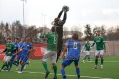 2024_2_17 - Saison 2023/24 - AUDI-Schanzer Amateur Cup - SV Hundszell - FC Gerolfing - Finale - Stefan Schmid Torwart Gerolfing - Stefan Hoffmann grün Gerolfing - Alexander Seidl blau Hundszell - Foto: Meyer Jürgen