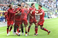 3. Liga; MSV Duisburg - FC Ingolstadt 04; Tor Jubel Treffer 0:1 Führung Davide Sekulovic (33, FCI) Linus Rosenlöcher (19, FCI) Fredrik Carlsen (8, FCI) Max Plath (14 FCI) Yann Sturm (7, FCI) Cheftrainerin Sabrina Wittmann (FCI)