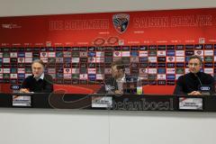 2.BL; FC Ingolstadt 04 - Dietmar Beiersdorfer, neuer Geschäftsführers Sport und Kommunikation, Pressekonferenz, Geschäftsführers Dietmar Beiersdorfer (FCI Sport Kommunikation) Pressesprecher Felix Gärtner (FCI) Karl Meier, Vorsitzender des Aufsichtsrats (