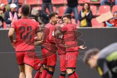 3. Liga; FC Ingolstadt 04 - 1. FC Saarbrücken; Tor Jubel Treffer Siegestreffer 2:1 Yann Sturm (7, FCI) mit Linus Rosenlöcher (19, FCI) Fredrik Carlsen (8, FCI) Marcel Costly (22, FCI) Torwart Menzel Phillip (13 FCS)