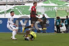 3.Liga - Saison 2022/2023 - SV 07 Elversberg - FC Ingolstadt 04 - Maximilian  Neuberger (Nr.38 - FCI) - Torwart Marius Funk (Nr.1 - FCI) - Foto: Meyer Jürgen