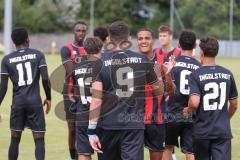 *** Bayernliga Nord - Saison 2025/26 - FC Ingolstadt 04 II - Jahn Regensburg II - Ognjen Draculic (Nr.9 - FC Ingolstadt II) mit dem 2:1 Führungstreffer - jubel - Foto: Meyer Jürgen