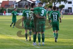 Totopokal- Saison 2023/2024 - SV Manching  - VFB Eichstätt - Der 2:1 Führungstreffer durch Fabian Neumayer (Nr.9 - SV Manching) - jubel - Sebastian Graßl (Nr.10 - SV Manching) - Abou-Khalil Abdel (Nr.20 - SV Manching) - Foto: Meyer Jürgen