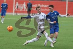 AUDI - Schanzer Amateur Cup - Halbfinale 1 - Saison 2024/25 - FC Mindelstetten - SV Menning - Moritz Mühlrath blau Menning - Moritz Liedl weiss Mindelstetten - Foto: Meyer Jürgen