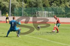 Testspiel - TSV Ingolstadt Nord - FC Augsburg II - Der 0:1 Führungstreffer durch David Josef Deger rot Augsburg - Martin Schwürzer Torwart TSV Ingolstadt - Foto: Jürgen Meyer