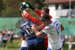 Kreisliga - Saison 2023/2024 - SV Menning - FC Mindelstetten - Hermann Zagler blau Menning - Christopher Ort Torwart Mindelstetten - Philipp Euringer weiss Mindelstetten - Foto: Meyer Jürgen