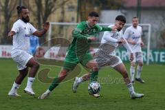 Bezirksliga - Saison 2025/26 - FC Gerolfing - DJK München - Donat Bashota (Nr.24 - FC Gerolfing) - Dennis Appiiah weiss München links - Mustafa Yemin weiss München - Foto: Meyer Jürgen