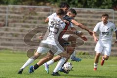 *** Bayernliga Nord - Saison 2025/26 - FC Ingolstadt 04 II - ATSV Erlangen - Ognjen Draculic (Nr.9 - FC Ingolstadt II) - Thomas Müller weiss Erlangen - Foto: Meyer Jürgen