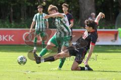 Landesliga - Saison 2025/26 - SV Manching - FC Sonthofen - Luca Bienek (Nr.16 - SV Manching) mit dem 1:2 Anschlusstreffer - jubel - Blaku Diar schwarz Sonthofen - XXXXX - Foto: Meyer Jürgen