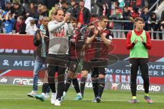 2. Fußball-Liga - Saison 2021/2022 - FC Ingolstadt 04 - Hamburger SV - Cheftrainer FCI Rüdiger Rehm - Nikola Stevanovic (#15 FCI) - bedanken sich bei den Fans - Foto: Meyer Jürgen