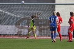 2. Fußball-Liga - Frauen - Saison 2022/2023 - FC Ingolstadt 04 - SC Sand - König Cindy blau #11 trifft die Querlatte - Torwart Maier Franziska (Nr.1 - FC Ingolstadt 04 ) - Foto: Meyer Jürgen