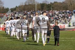 3. Liga; SV Meppen - FC Ingolstadt 04; Einmarsch Patrick Schmidt (9, FCI) Tobias Bech (11, FCI) Thomas Rausch (45, FCI) Hans Nunoo Sarpei (18 FCI)