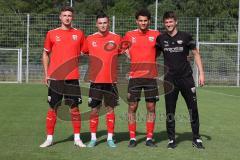 Bayernliga - Saison 2023/2024 - FC Ingolstadt 04 II - U21 - Trainingsauftakt - Neuzugänge - Julian Kügel (Nr.11 - FCI II) - Fabian Cavadias (Nr.16 - FCI II) - Leandro Kreit Casale (Nr.17 - FCI II) - Cheftrainer Thomas Karg (FCI II) - Foto: Meyer Jürgen