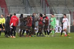 3. Liga - FC Ingolstadt 04 - Türkgücü München - Spiel ist aus Sieg FCI 2:1, Jubel, Caniggia Ginola Elva (14, FCI) Francisco Da Silva Caiuby (13, FCI) Tobias Schröck (21, FCI) Torwart Vollath René (1 Türkgücü) Gorzel Nico (37 Türkgücü)