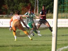 Landesliga - Freundschaftsspiel - Saison 2026/27 - SV Manching - FC Ingolstadt 04 II - Faris Hapi (Nr.4 - FCI II) - Dzenis Seferovic (Nr.6 - SV Manching) - Torwart Louis Marbach (Nr.22 - FCI II) - Foto: Meyer Jürgen