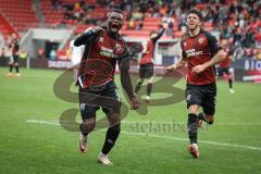 3. Liga - Saison 2026/27 - FC Ingolstadt 04 - SV Wehen Wiesbaden - Obed Ugondu (Nr.17 - FCI) mit dem 2:2 Ausgleichstreffer - jubel  - Linus Rosenlöcher (Nr.19 - FCI) - Foto: Meyer Jürgen