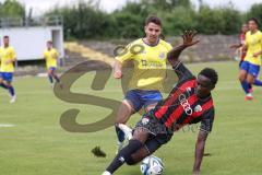 Bayernliga Nord - Saison 2024/25 - Freundschaftsspiel - FC Ingolstadt 04 II - FC Pipinsried - Jason Osei Tutu (Nr.11 - FCI U21) - Lobenhofer Benedikt gelb Pipinsried  - Foto: Meyer Jürgen