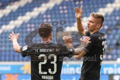 3. Liga - MSV Duisburg - FC Ingolstadt 04 - Tor Jubel Filip Bilbija (35, FCI) 1:5, mit Robin Krauße (23, FCI)