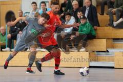 Lotto - Hallen - Bayerncup - Oberbayern -  Saison 2022/2023  - FC Fatih Ing - TSV Murnau - 2:1 - Deniz Sari rot Fatih - Luis Zehetmeier grau Murnau - Foto: Meyer Jürgen