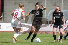 2. Fußball-Liga - Frauen - Saison 2022/2023 - FC Ingolstadt 04 - 1. FC Nürnberg - Samantha Stiglmair (Nr.27 - FCI Frauen) - Bogenschütz Kerstin weiss Nürnberg - Foto: Meyer Jürgen