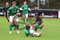 2023_10_21 - Kreisliga - Saison 2023/24 - FC Gerolfing - FC Fatih Ingolstadt - Anastasios Porfyriadis grün Gerolfing - Kerem Arik schwarz Fatih - Foto: Meyer Jürgen