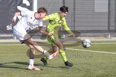 U17 DFB-Nachwuchsliga - Saison 2024/25 - FC Ingolstadt 04 - TSG Hoffenheim - Alexander Meyer weiss FCI - Miguel Poyatos gelb Hoffenheim - Foto: Meyer Jürgen
