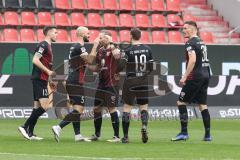 2.BL; FC Ingolstadt 04 - SG Dynamo Dresden; Nils Roeseler (13, FCI) köpft zu Nico Antonitsch (5, FCI) und der trifft zum 1:0 Tor Jubel Treffer Maximilian Beister (11, FCI) Marcel Gaus (19, FCI) Stefan Kutschke (30, FCI) Michael Heinloth (17, FCI)