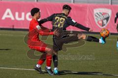 A - Junioren Bundesliga Süd/Südwest -  Saison 2021/2022 - FC Ingolstadt 04 - FC Bayern München - Dibrani Benjamin schwarz Bayern M. #28 - Udogu David (#3 FCI) - Foto: Meyer Jürgen