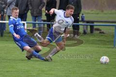 Kreisliga - Saison 2022/2023 - Sv Hundszell - TSV Ober/Unterhaunstadt - Simon Bellinghausen blau Oberh.stadt - Matthias Weinzierl weiss Hundszell - Foto: Meyer Jürgen