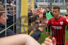 3.Liga - Saison 2022/2023 - TSV 1860 München - FC Ingolstadt 04 -  Das Spiel ist aus - Jubel  - Die Mannschaft bedankt sich bei den Fans -Tanzen - Marcel Costly (Nr.22 - FCI) - Foto: Meyer Jürgen