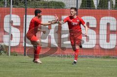 Bayernliga Süd - Saison 2021/2022 - FC Ingolstadt 04 II - SpVgg Hangkofen - Der 2:2 Ausgleichstreffer durch Gashi Egson (#7 FCI) - jubel - Sebastian Meier Torwart Hangkofen - Foto: Meyer Jürgen