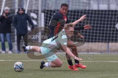 Bayernliga Nord - Saison 2024/25 - FC Ingolstadt 04 II - DJK Ammerthal - Micah Ham (Nr.25 - FCI U21) - Michael Janner blau Ammerthal - Christopher Sommerer Torwart Ammerthal - Foto: Meyer Jürgen