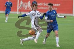 AUDI - Schanzer Amateur Cup - Halbfinale 1 - Saison 2024/25 - FC Mindelstetten - SV Menning - Moritz Mühlrath blau Menning - Moritz Liedl weiss Mindelstetten - Foto: Meyer Jürgen